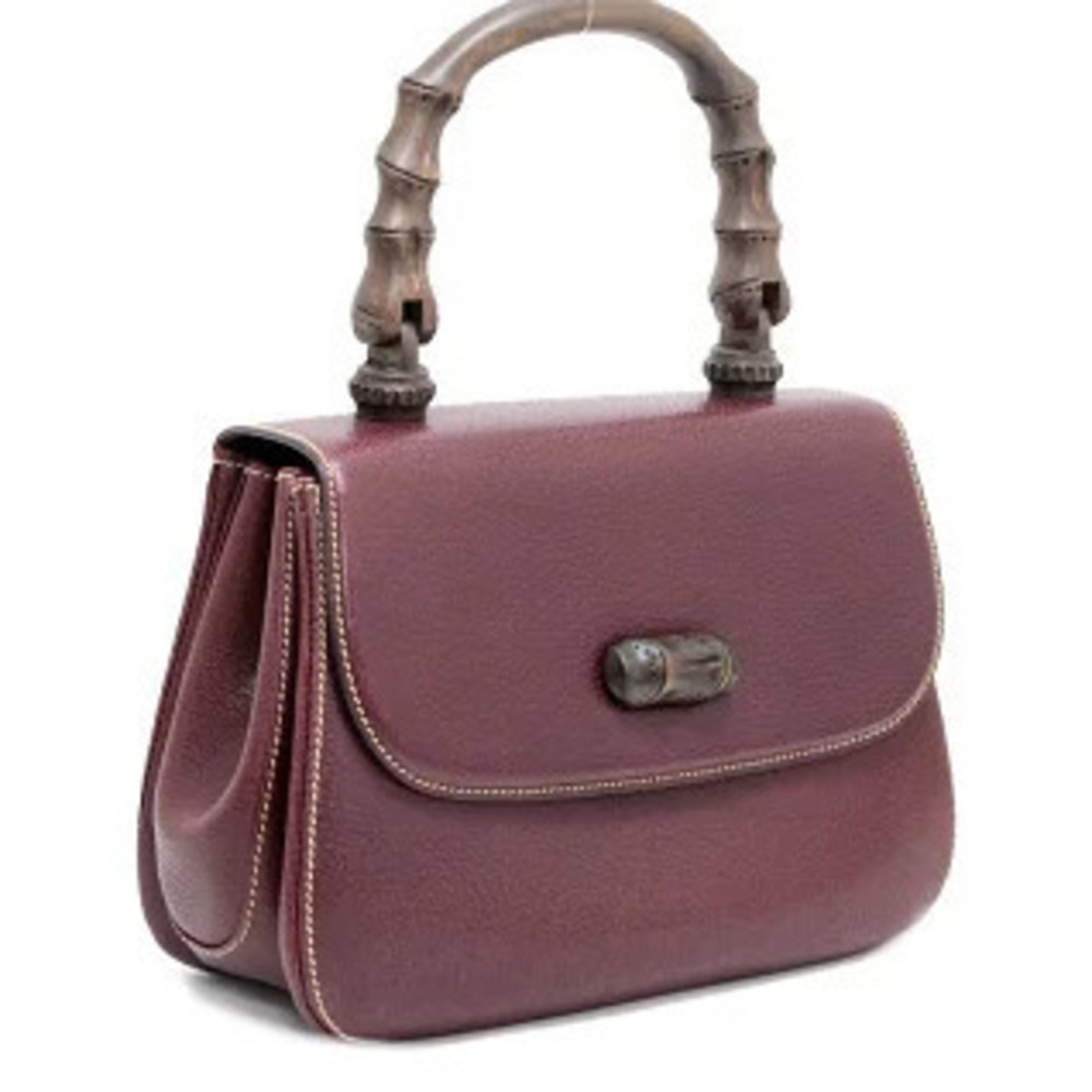 Gucci Handbag Bordeaux Brown Red Bamboo Leather